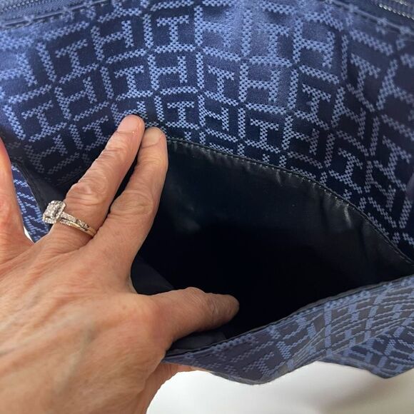 Tommy Hilfiger Women's Navy Blue Synthetic Leather Logo Print Cross Body Bag - Picture 8 of 14